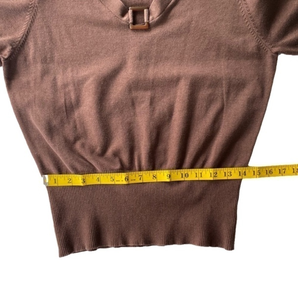 MONTEREY BAY Short Sleeve V-Neck Sweater Silk Blend Brown Women's Size M - Picture 6 of 8